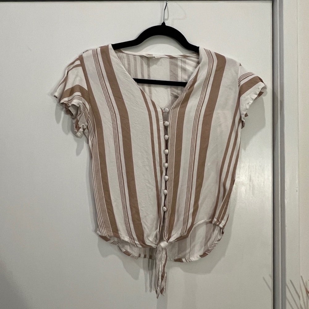 Striped Button-Down Tie-Front Top